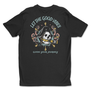 Let the good vibes guide your journey premium tee | Black